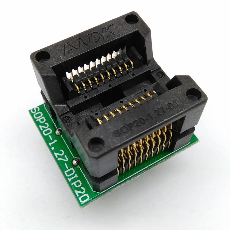 

SOP20 SOIC20 SO20 to DIP20 Programming Socket Pitch 1.27m IC Body Width 5.4mm 209mil Flash Test Socket Adapter OTS20-1.27-01