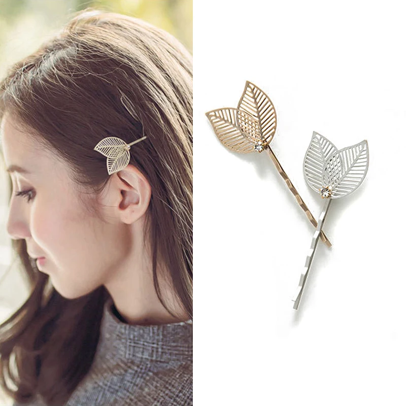 

1 Pair Silver Gold Elegant Fashion Metal Punk Hair Slides Hollow Leaf Hair Clip Barrette Hairpin For Women Hair Accessories