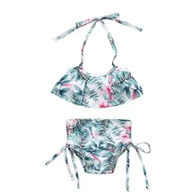 Модный детский купальник для девочек, детский жилет с принтом листьев, летний купальник для малышей, купальник бикини пляжная одежда, купальный костюм, Прямая поставка