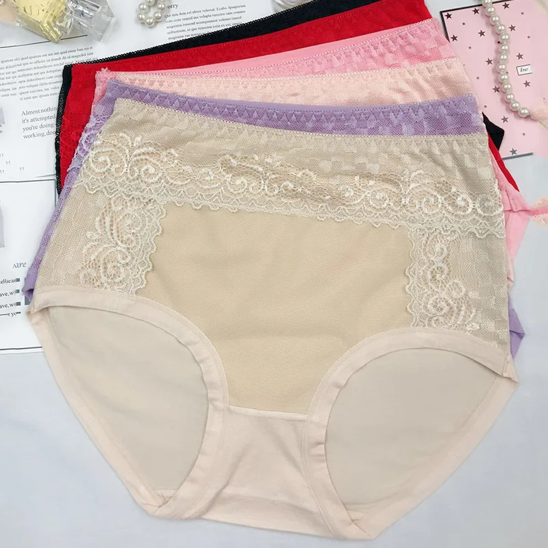 6Pcs/lot New Arrival sexy Briefs Women Modal Breathable Lace Underwears plus size 5XL Lace high waist Women's Panties
