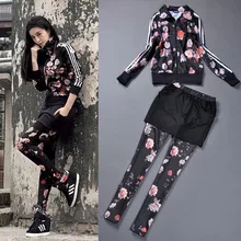 2016 spring and autumn women’s leisure fashion flowers movement three piece suit casual female suit women’s tracksuits