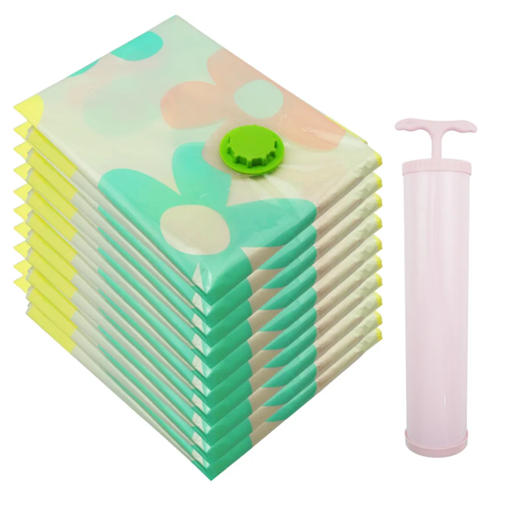 11 PCS/Set Vacuum Storage Bag Thickened With Hand Air Pump Reusable Foldable Clothes Organizer Seal Compressed Saving Space Bags