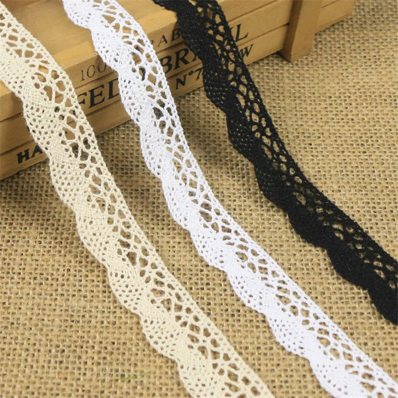 

2cm 5yards White Beige black color Cotton Lace Trims DIY Hometexile Clothes Edge Wrapping Cotton Ribbon Tape Cotton Material