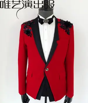 

Red clothes men suits designs masculino homme terno stage costumes for singers jacket men sequins blazer dance star style dress