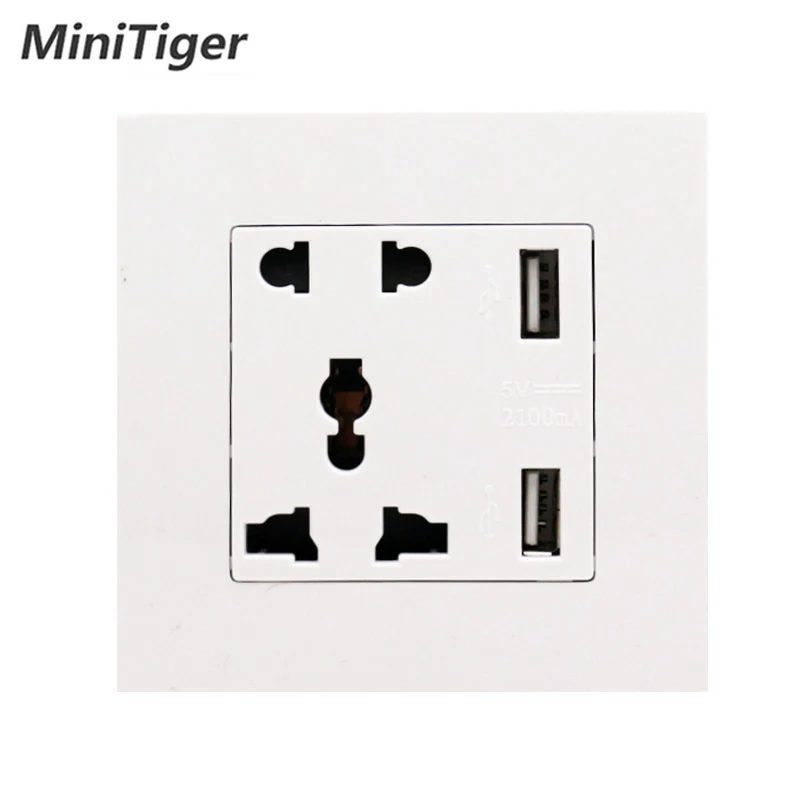 Minitiger производитель, настенная розетка USB, универсальная розетка с 5 отверстиями, розетка с двойным USB умным Индукционным зарядным устройством - Тип: USB Socket