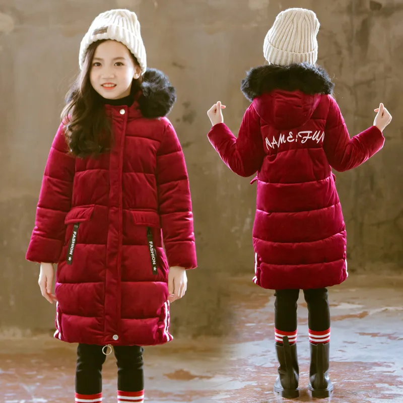Girls Jackets Kids Fur Collar Kids Winter Fashion Outwear Hooded Warm Coats Girl 12 Years 13 14 Kids Fleece Jacket Windbreaker 1