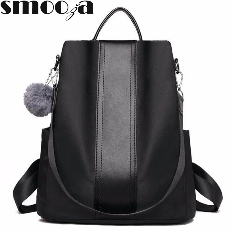 

SMOOZA High Quality Oxford Anti-thief Women Backpack Large Capacity fur Ball School Bag for Teenager girls Male Travel Bags