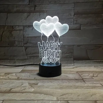 

Happy birthday 3D colorful led night light for friends/kids Creative birthday present