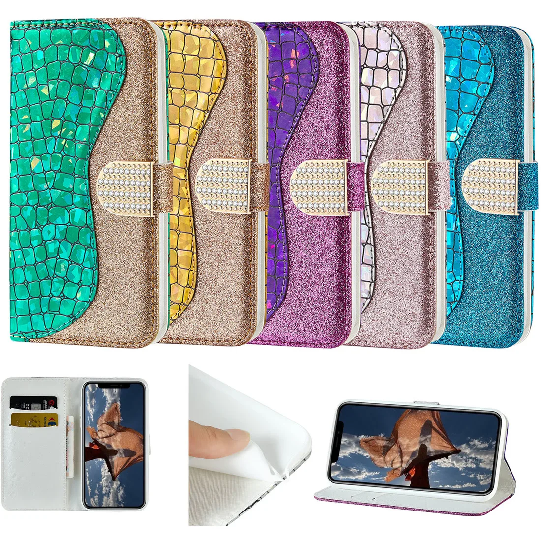

glitter case Flip Cover for iPhone8 iPhone 8 7 X XS XR 6 6S Max Leather Coque Bling Metal button Wallet Card 8Plus 7Plus PU Case