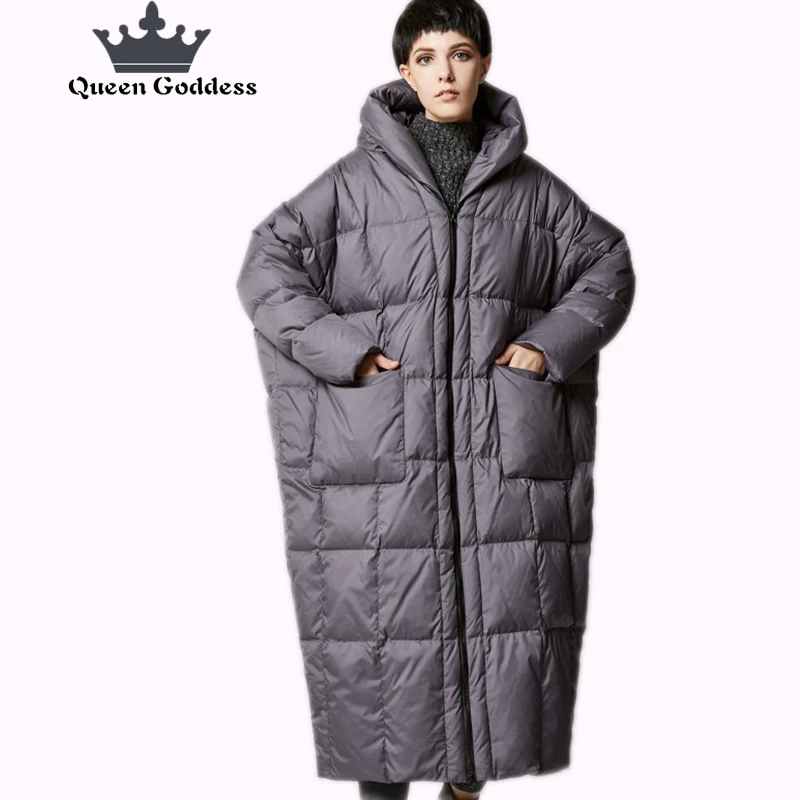 Beste Nieuwe Mode Winter 2019 Vrouwen Casual Losse Cocon Jas Dikke Lange Hooded Duck Down Jacket Warm Uitloper Plus Size 7XL warme Jas