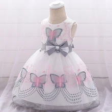 Платье для маленьких девочек для девочек, Платье для первого дня рождения с отделкой "Бабочка" для девочек вечерние и свадебное платье Одежда для новорожденных 3 12 до 24 месяцев