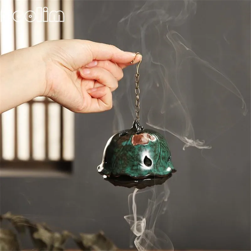 

Retro Ceramic Coil Incense Burner Chinese Style Hanging Round Ball Aromatherapy Furnace Incense Holder Home Office Decoration