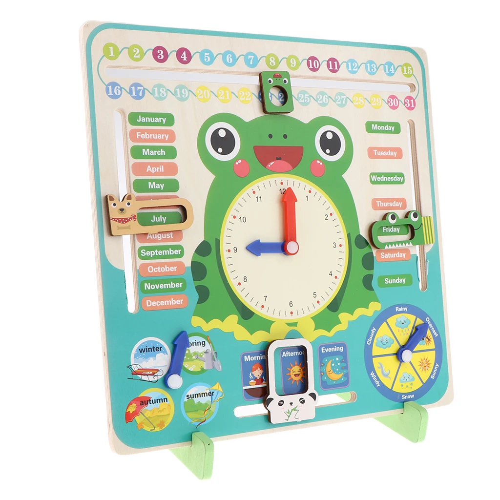 Daily Cognitive Calendar Teaching Clock Board Wooden Early Education Puzzle Learning Toy Time Date Season Weather Month