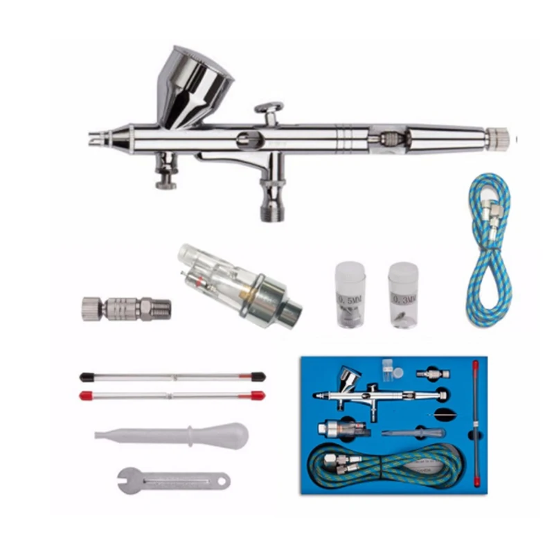 

Honsene SP180K Gravity Feed Dual Action Trigger Airbrush Kit 0.2mm/0.3mm/0.5mm Needle Spray Gun Paint Art Air-paint Control