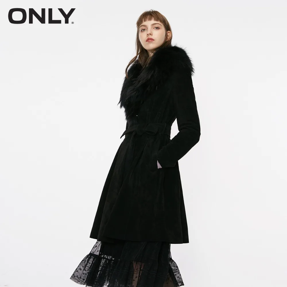 

ONLY Women's Raccoon Fur Collar Slim Fit Suede Leather Jacket |118328505