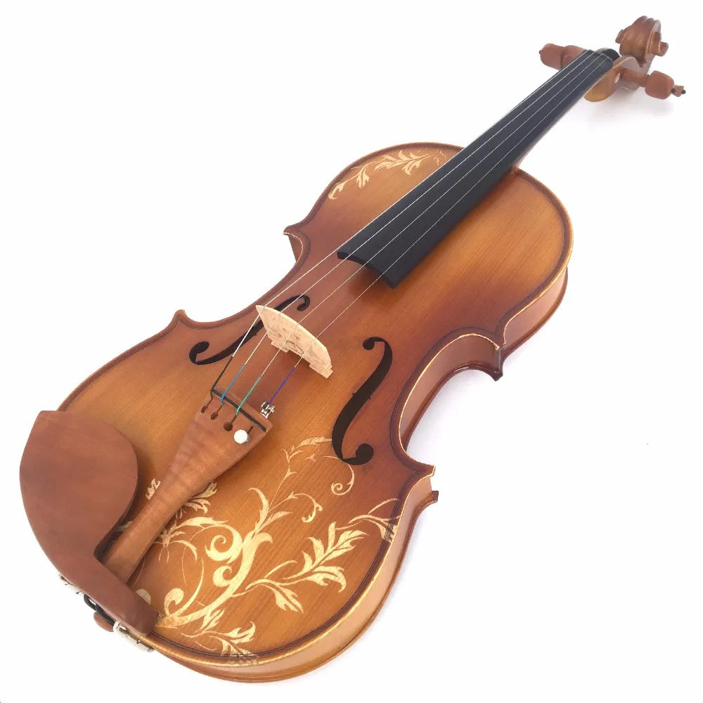 Kinglos 4/4 Full Size Carved Solid Wood Violin Kit Ebony Fittings with Shoulder Rest Case Bow Rosin Bridge Strings