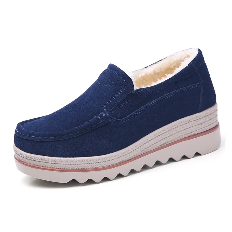 

2019 Spring women flats shoes platform sneakers shoes leather suede casual shoes slip on flats heels creepers moccasins35-42