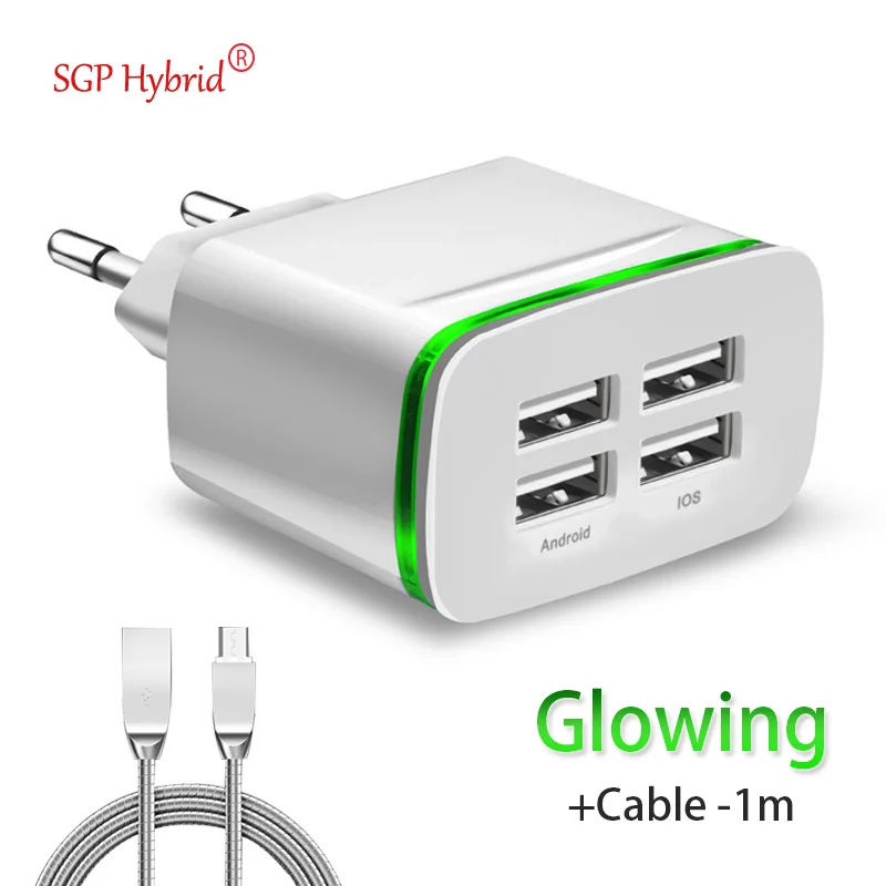 

5V 4A Charger Cable Adapter 4 USB LED Glowing Travel Charge Table Multi Port Mobile phone Charger For iPhone iPad Samsung Xiaomi