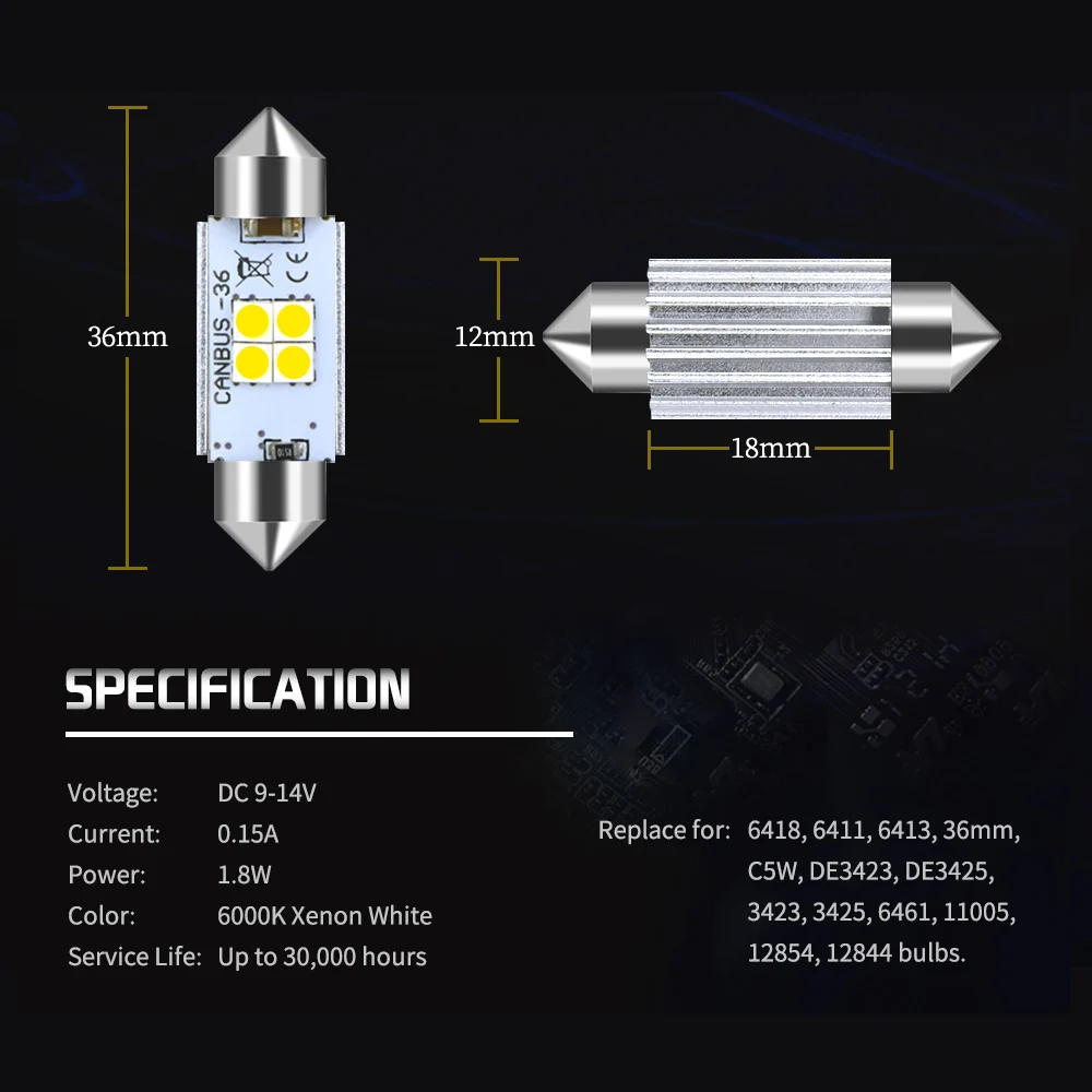 2 шт., фестон без ошибок, 36 мм, светодиодный, лампа C5W 3030 SMD, автомобильные лампы для номерного знака Volkswagen VW Golf 3 4 5 6 Passat B6 B5 Jetta