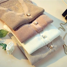 Шикарный яркий Шелковый женский кардиган осенний сексуальный тонкий короткий кардиган с v-образным вырезом Kardigan Pull Femme уличная одежда свитер кардиган