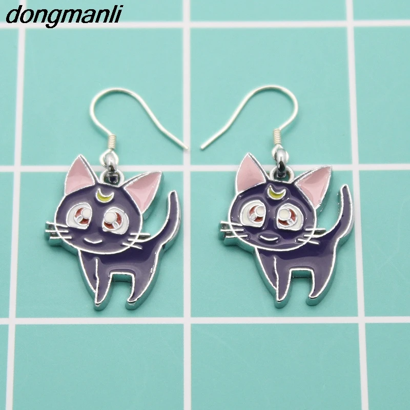 P1601 Dongmanli Cartoon Harajuku Anime Sailor Moon Luna Cat Dangle Earrings Lovely Cosplay Drop Earrings Jewelry for Women