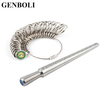 

US Size New Metal Ring Sizer Set Measuring Ring with Rings Mandrel Sizer Finger Sizing Measuring Stick Ring Jewelry Tools Set