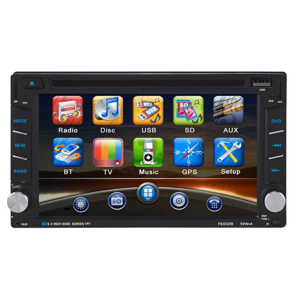 

2 Din Car DVD Player 6.2inch Touch Display Universal Built-in Bluetooth FM Transmitter MP3/4/5 800*480 Resolution