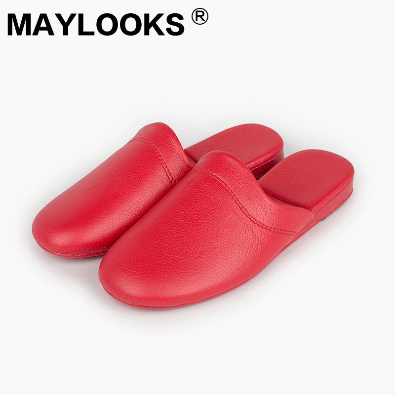 Ladies Slippers Spring And Autumn Pu Leather Home Indoor Non Slip Thermal Woman Slippers 2018 New