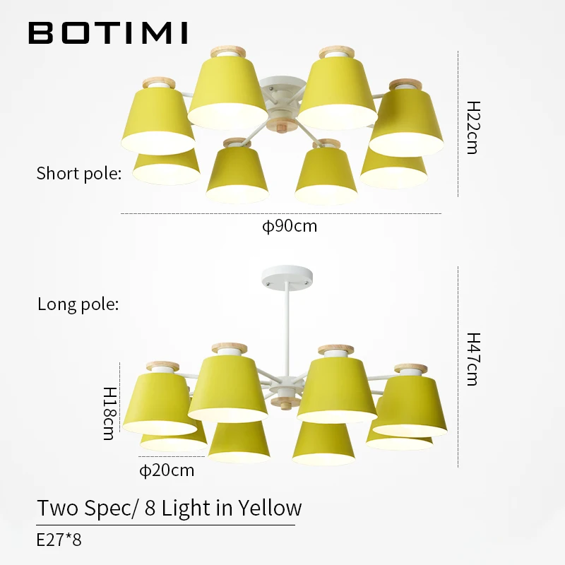 BOTIMI красочный люстра светильник ing для гостиной светодиодный деревянный подвесной светильник Современные Люстры для спальни и кухни - Цвет абажура: 8 Light in Yellow