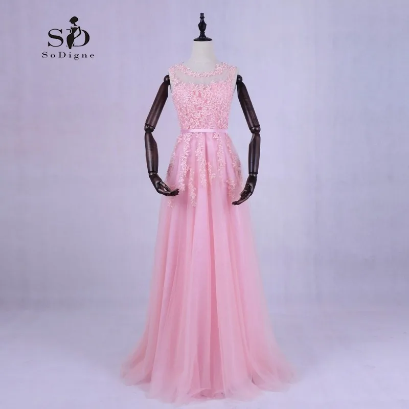 Buy Pink Long Dresses Elegant Evening Dress Lace