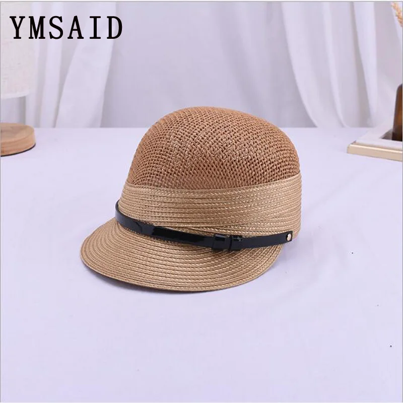 

Summer Women Hats Breathable Simple Belt Buckle Straw Hat Outdoor Sun Visor British Fashion Lady New Beach Cap Equestrian Cap