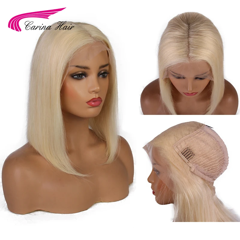 

Carina 13x6 Short Bob Wig Preplucked Remy Hair Lace Front Human Hair Wigs Brazilian Honey Blonde Ombre Lace Front Bob Wigs