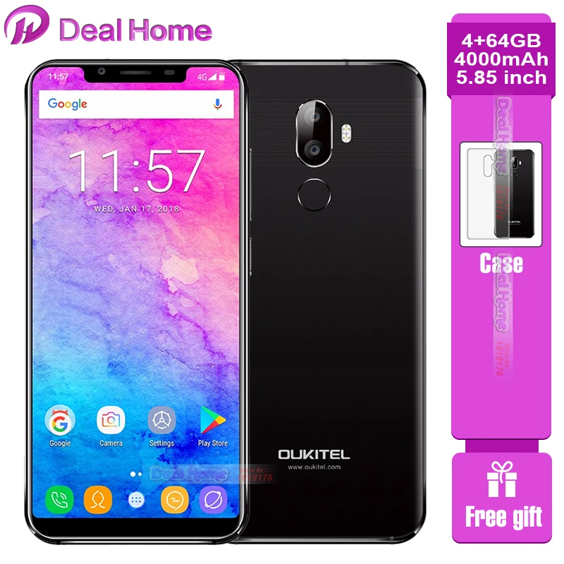 

Original OUKITEL U18 5.85"21:9 Full screen Face ID MT6750T Octa Core 4GB 64GB 4000mAh 16MP Dual Cam Android 7.0 mobile phone