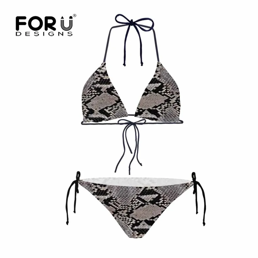 

FORUDESIGNS Swimsuit Women Swimwear Large Sizes Snake Skin Animal Printing Swimming Suit for Women High Waist Bikini Halter XXL