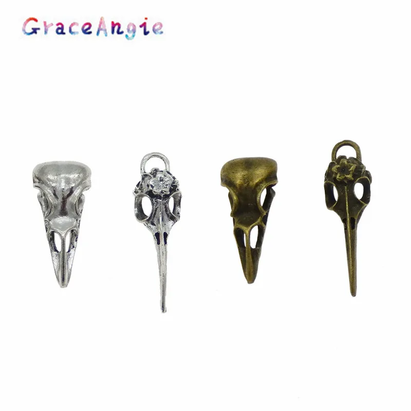 12pcs Alloy Steampunk Raven Bird Bird Skulls Jewelry Pendants Charms Craft 53578