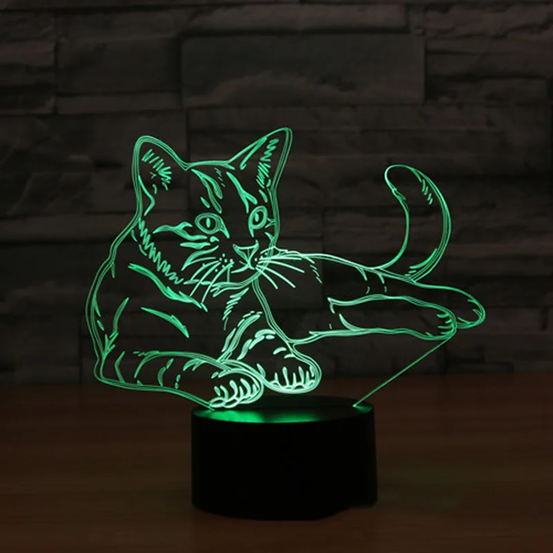  Cat 3D Night Light Animal Changeable Mood Lamp LED 7 Colors USB 3D Illusion Table Lamp For Home Dec - 32849283179