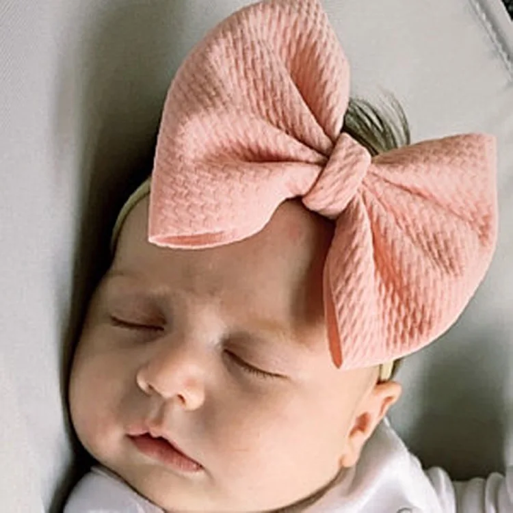Бантик большого размера с нейлоновой повязкой на голову для новорожденных, Мягкая повязка на голову телесного цвета, повязка на голову с бантиками для маленьких девочек, повязка на голову для малышей