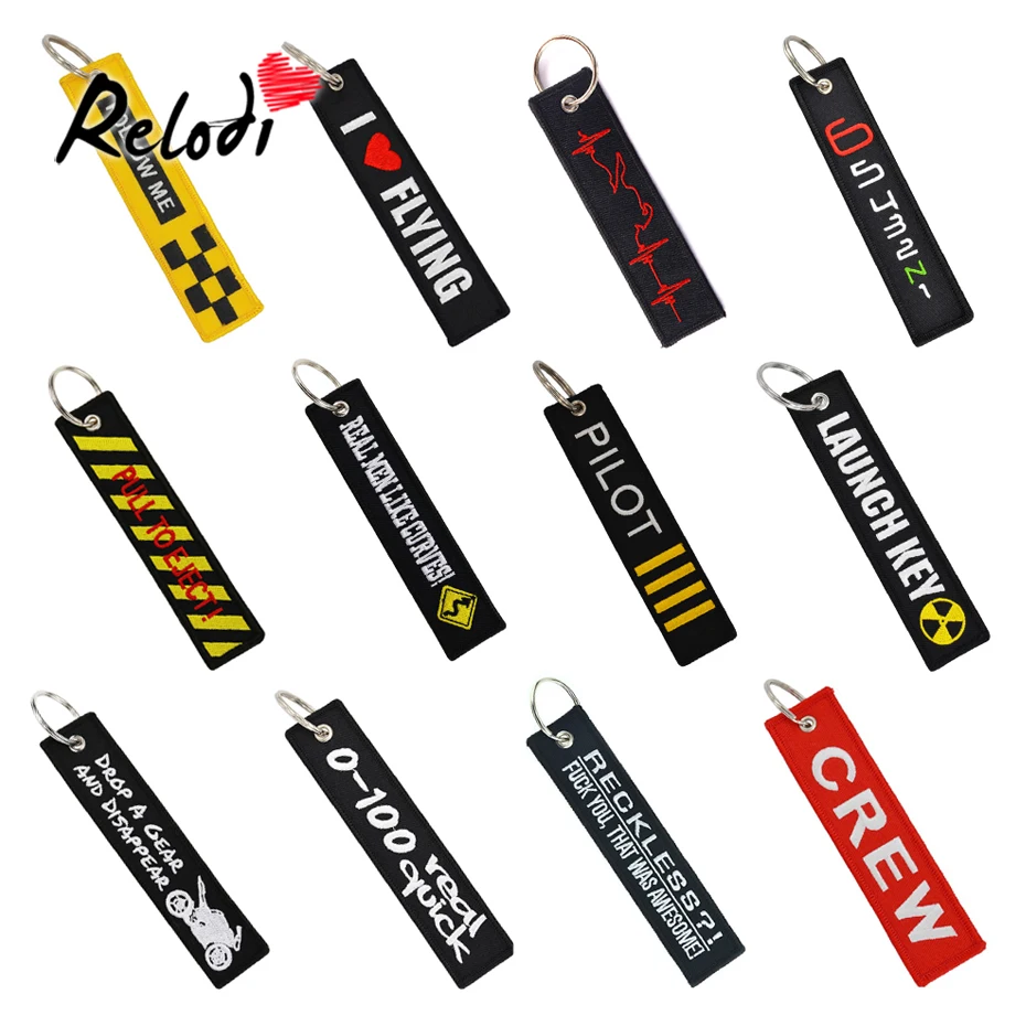 

Relodi Personality Embroidery Keychain for Car & Motorcycle Follow Me Key Protector Trendy Luggage Tag Key Fob 25 Styles SP1487
