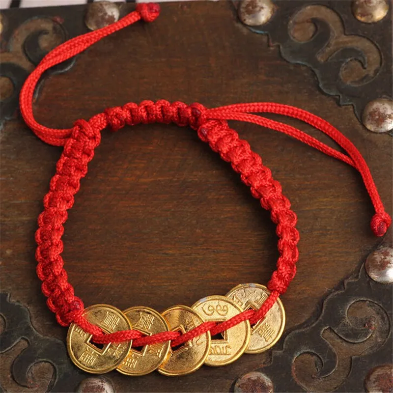 FD4601 Feng Shui Rouge String Lucky Coin Bracelet Breloque Pour Bonne chance et richesse \