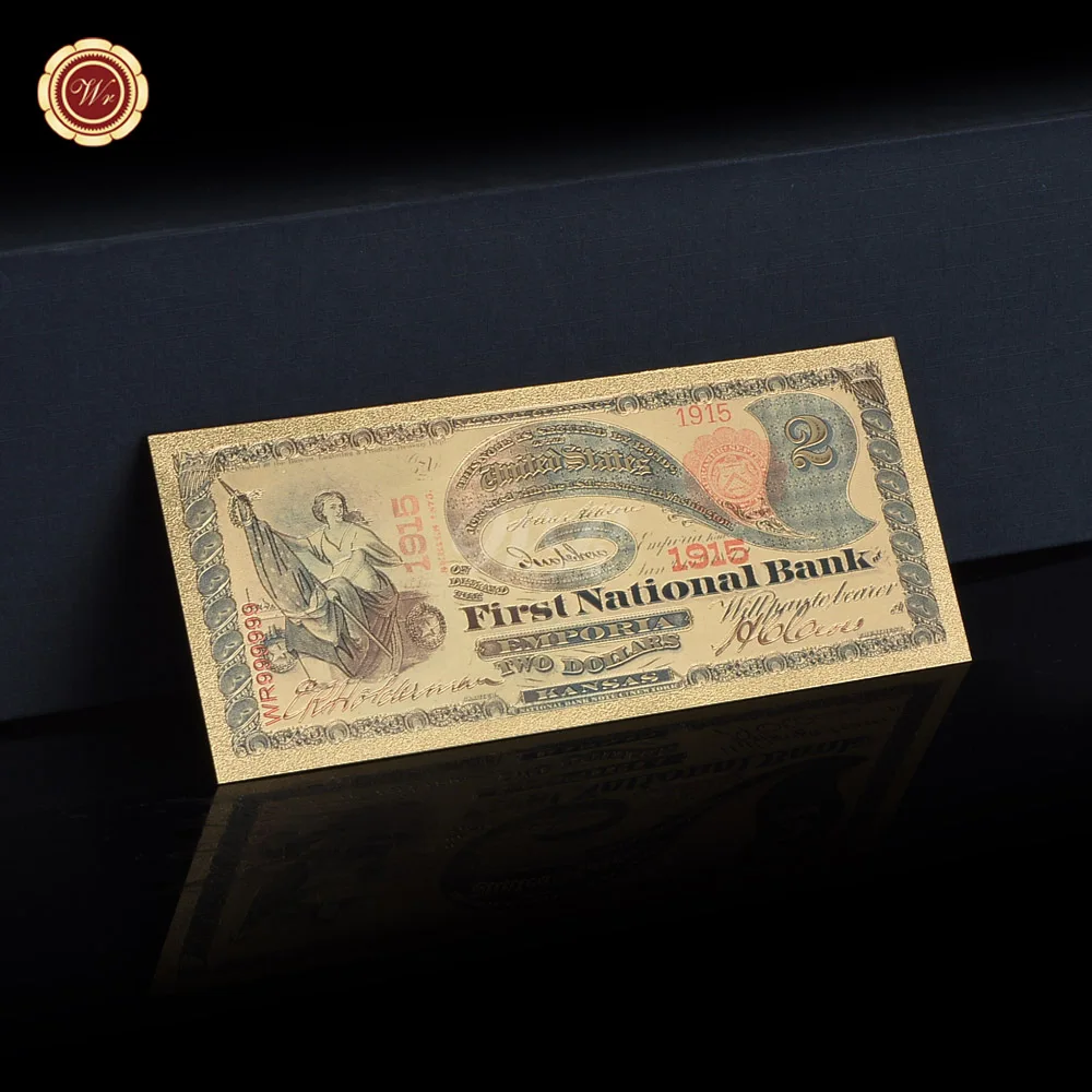 

Proof US $2 Dollar Genuine 24KT Gold Foil Banknote Bill 1875 Year Colored Gold Banknote for Home Decor & Garden