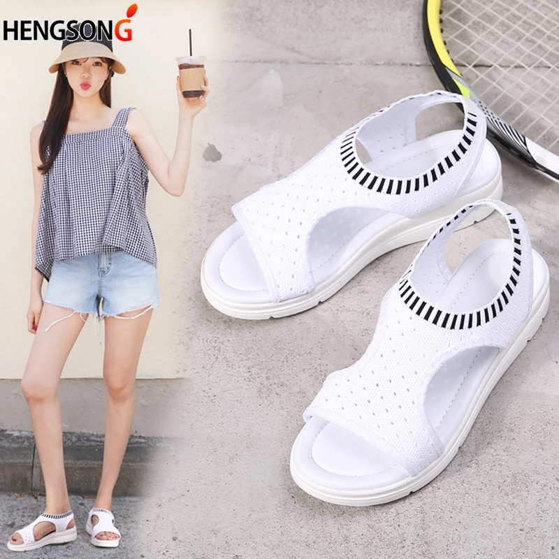 

Summer Shoes Women Sandals 2019 Sandalias Mujer Slip-on Mesh Fabric Beach Sandals Flat Wedges Plus Size 45 Sandalia Feminina