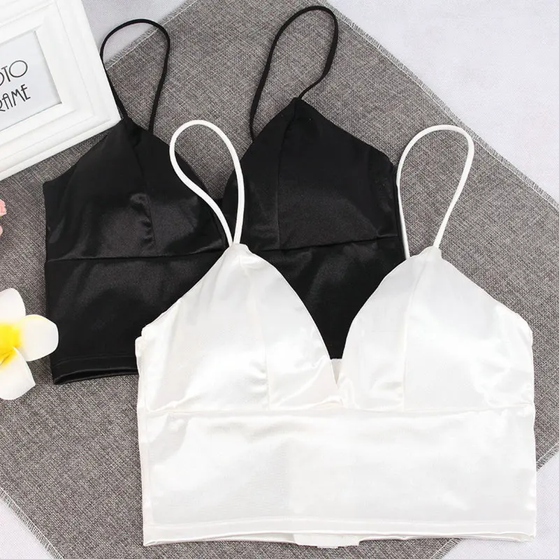 

[La MaxPa] Bralette Crop Top Summer Top Sale Black White Sexy Pink Strappy Suede Cami Camisole Women Tops