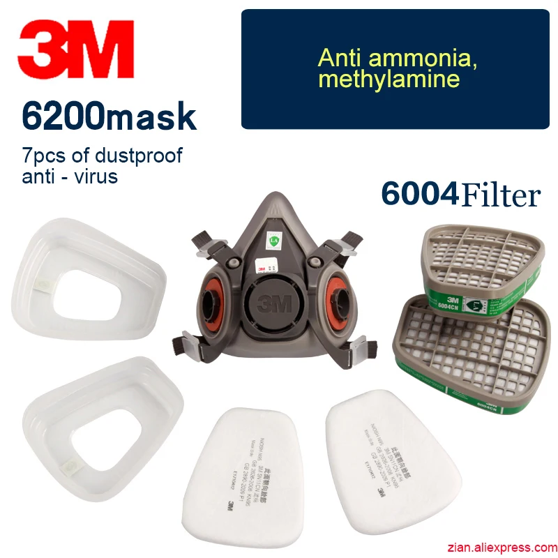 

7 in1 3m 6200 6004 Gas Mask Chemical Spray Paint Anti-virus Pesticide Paint Taste Methylamine Ammonia Mask