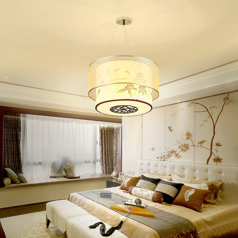 

Chinese cloth bedroom modern minimalist dining room lamp circular entrance balcony lamp Chinese teahouse pendant light ZS57