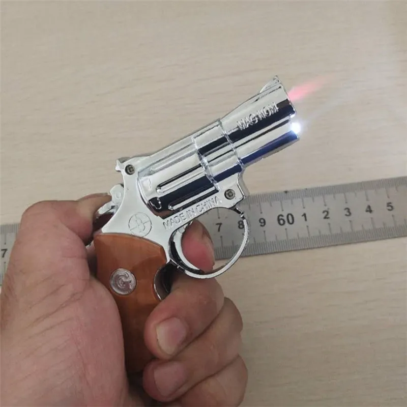 

Cigarette Accessories Small gun shape windproof torch silver lighter Butane gas metal lighters