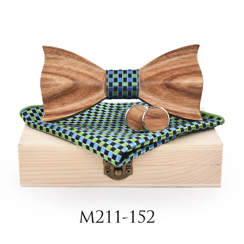 Дизайн 3D зебра деревянные галстуки для мужчин запонки карманный квадратный костюм для взрослых печать свадебный галстук-бабочка noeud papillon с деревянными коробками - Цвет: 152