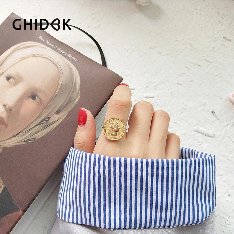 GHIDBK золото Цвет медальон монета портрет кольца для Для женщин Регулируемый