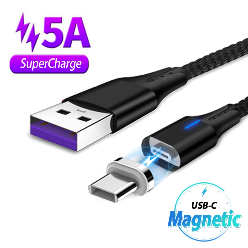 Магнитный кабель Usb type C для huawei P30 Pro P20 Lite Honor 20 10 9 FCP Supercharge 5A Usb Магнитный кабель для быстрой зарядки Usb-C кабель