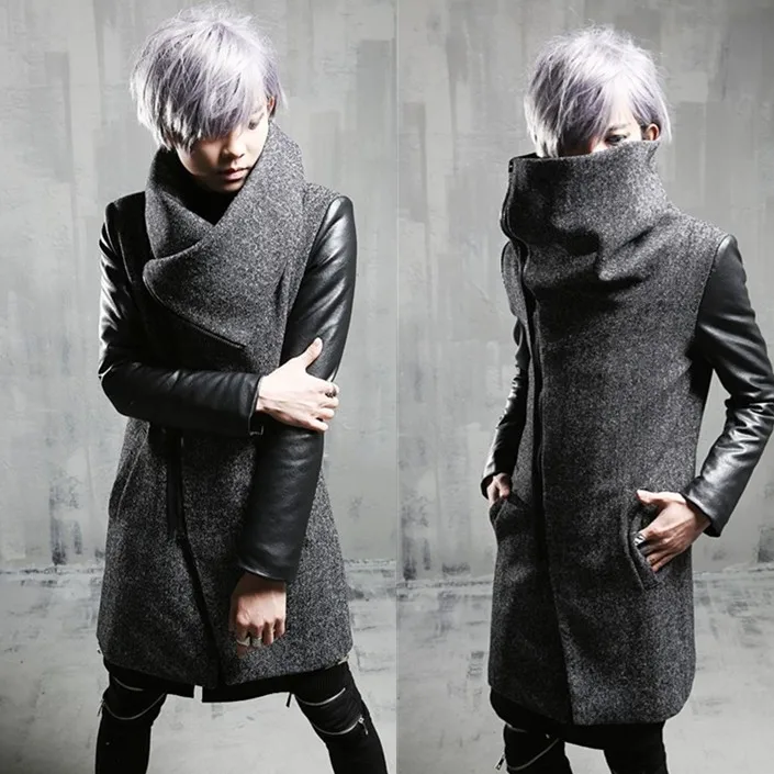 

2017 autumn and winter outerwear male thermal fashion personality slim woolen patchwork M-XL