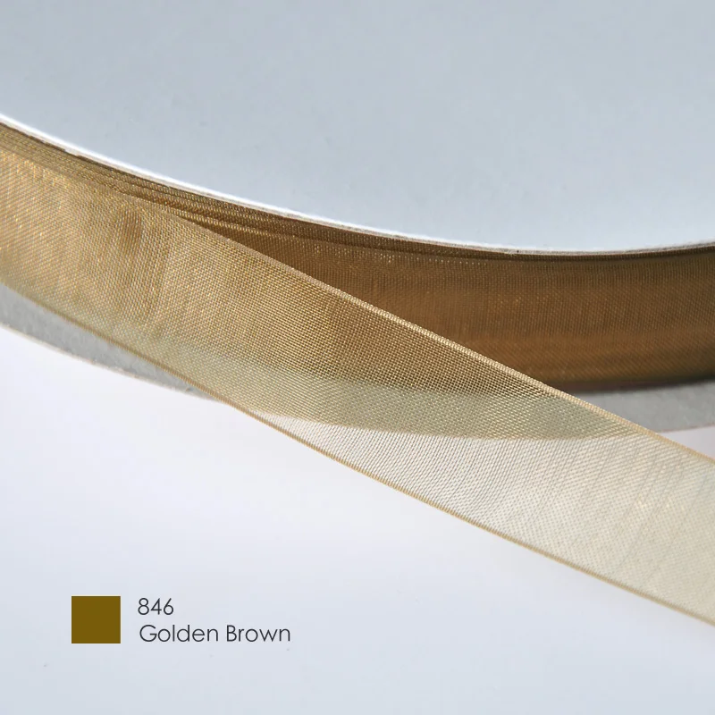 Яма 9 13 16 19 мм для упаковки свадебного украшения 200 ярдов ленты зеленый желтый коричневый сплошной цвет Прозрачная Шелковая лента из органзы - Цвет: golden brown 846